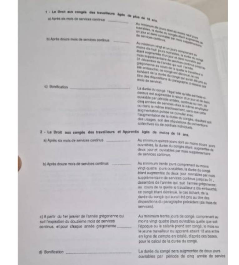 Registre des Congés Payés 40 pages recto verso